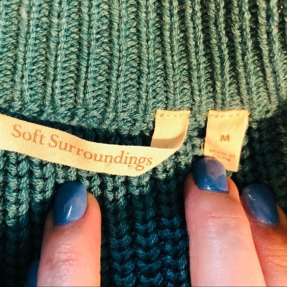Soft Surroundings teal long sweater, 3 button placket, 2 pockets cotton blend, M - Picture 7 of 7